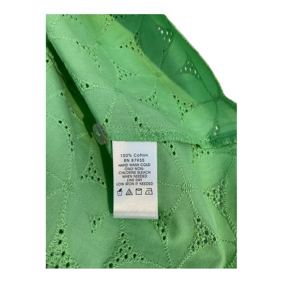 Susan Graver Women’s Tunic Top Green Tie Sleeve Collar Button Front Eyelet 1X - Picture 7 of 15